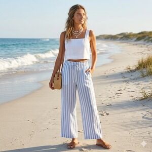 HM Pants Womens XS Stripe Wide Leg Nautical Beach Coastal Minimalist